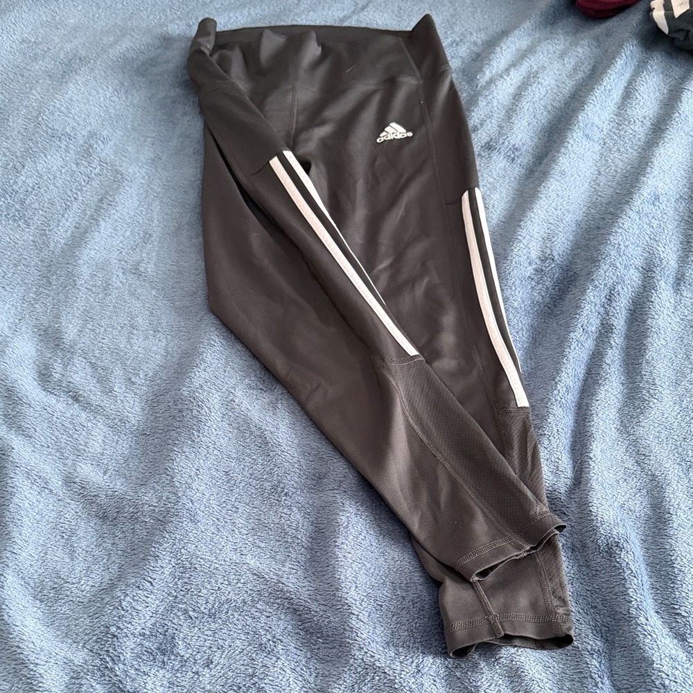 Adidas Gray Leggings with White Stripes